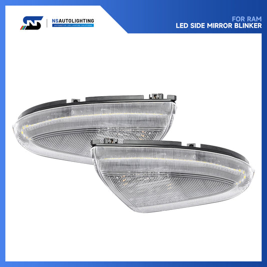 Clear Lens Dynamic Switchback LED Side Mirror Turn Signal & Puddle Lights For 2009-2023 Dodge Ram - NS Auto Lighting