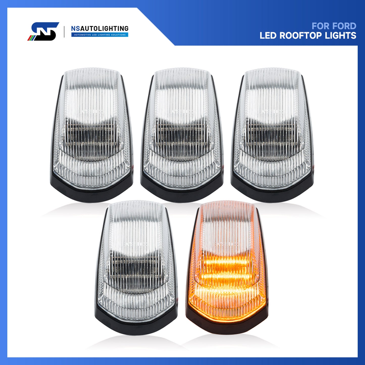 Clear Lens Amber LED Cab Roof Lights For 2017+ Ford Super Duty - NS Auto Lighting