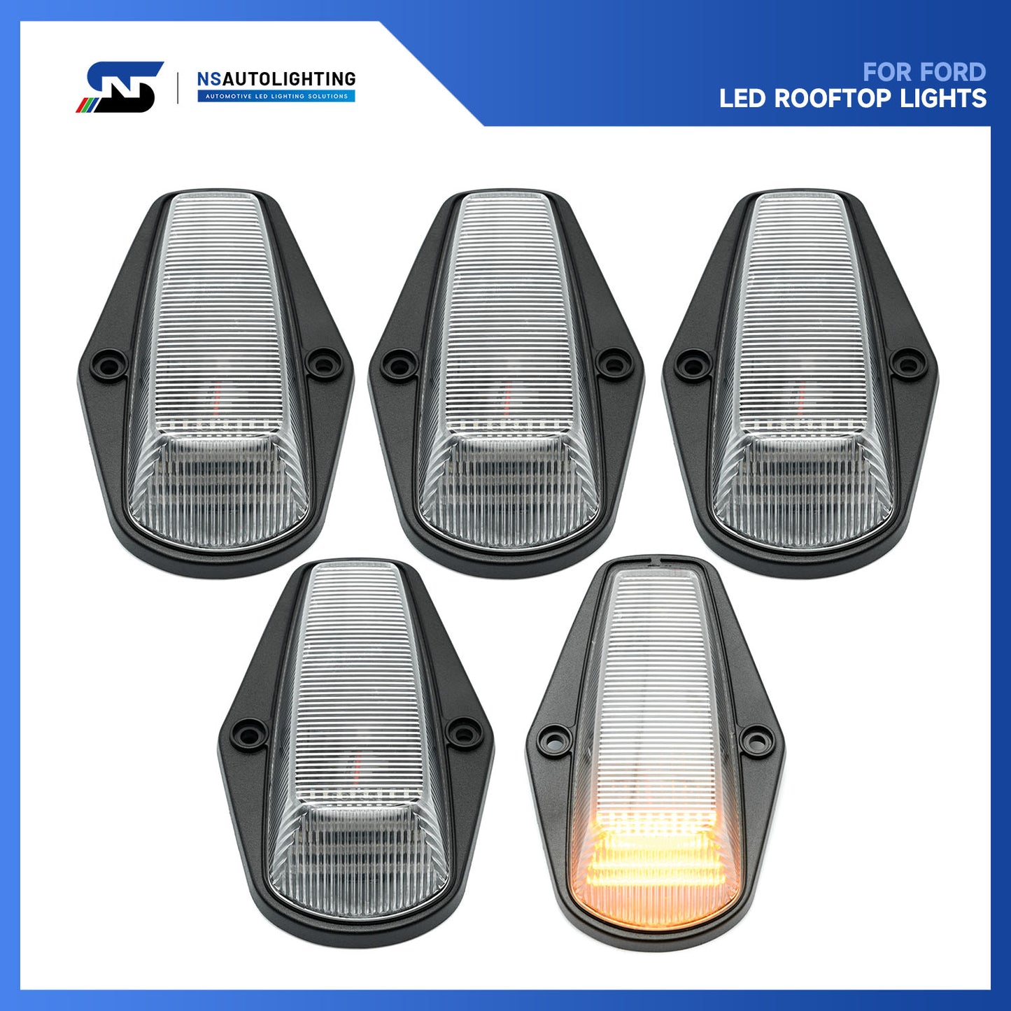 Clear Lens Amber LED Cab Roof Lights For 1984-1996 Ford F-Series - NS Auto Lighting