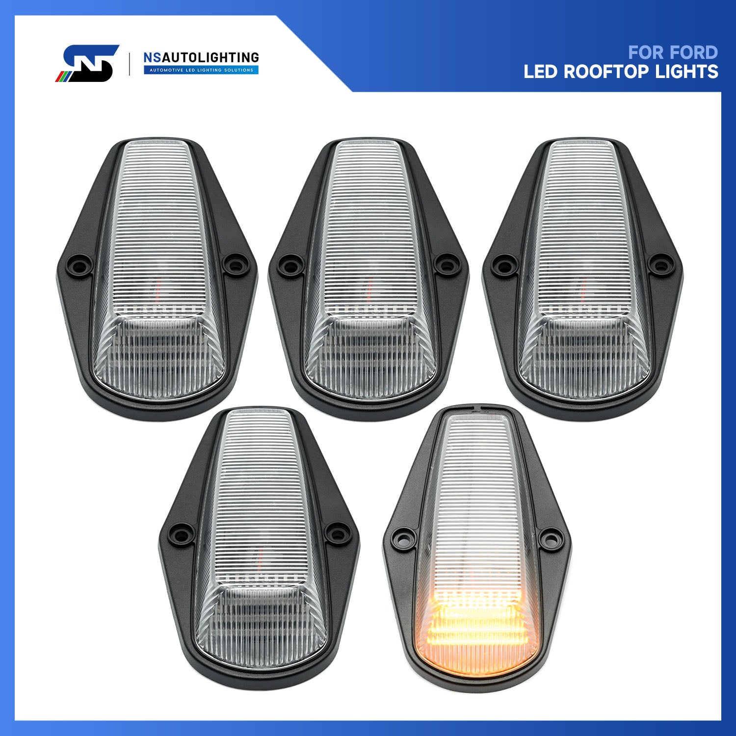 Clear Lens Amber LED Cab Roof Lights For 1984-1996 Ford F-Series - NS Auto Lighting