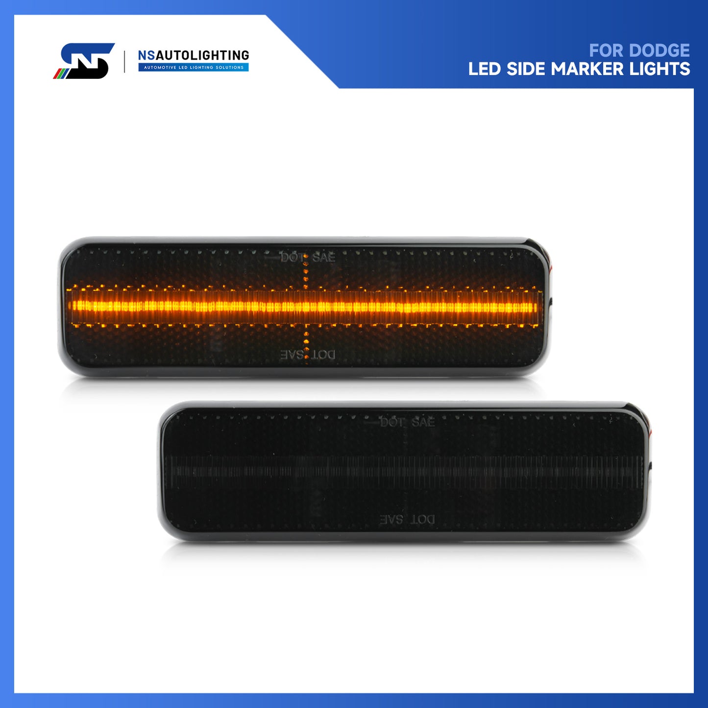 Smoked Lens Amber LED Side Marker Lights For 1972-1993 Dodge Ram, etc. - NS Auto Lighting