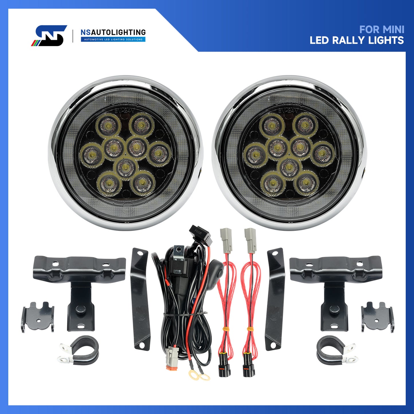 Chromed Finish LED Halo Rally Driving Lights For 2017-2022 Mini Countryman F60 - NS Auto Lighting