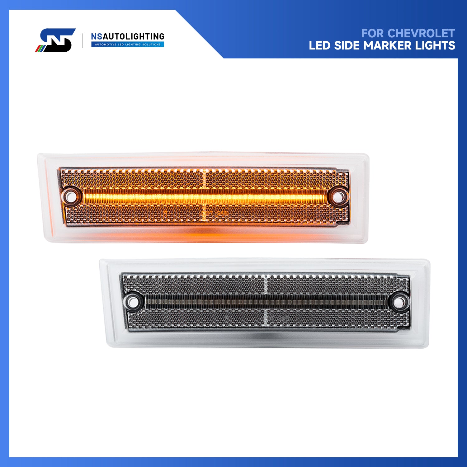 Clear Lens Amber LED Front Side Marker Lights For 1981-1991 Chevrolet GMC C/K R/V Series Pickup, etc. - NS Auto Lighting