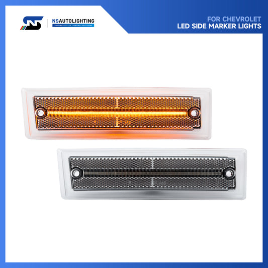 Clear Lens Amber LED Front Side Marker Lights For 1981-1991 Chevrolet GMC C/K R/V Series Pickup, etc. - NS Auto Lighting