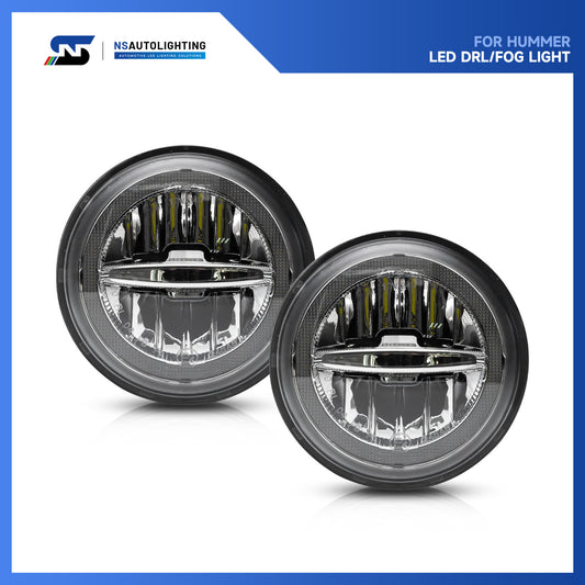 Clear Lens LED Halo Daytime Running Fog Light Assembly For 2003-2009 Hummer H2 - NS Auto Lighting