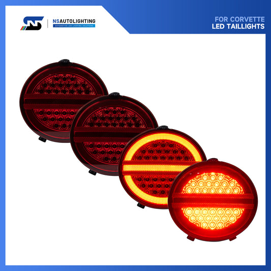 Red Lens LED Halo Tail Light Assembly For 2005-2013 Chevrolet Corvette C6 - NS Auto Lighting