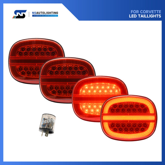 Red Lens LED Halo Tail Light Assembly For 1991-1996 Chevrolet Corvette C4 - NS Auto Lighting