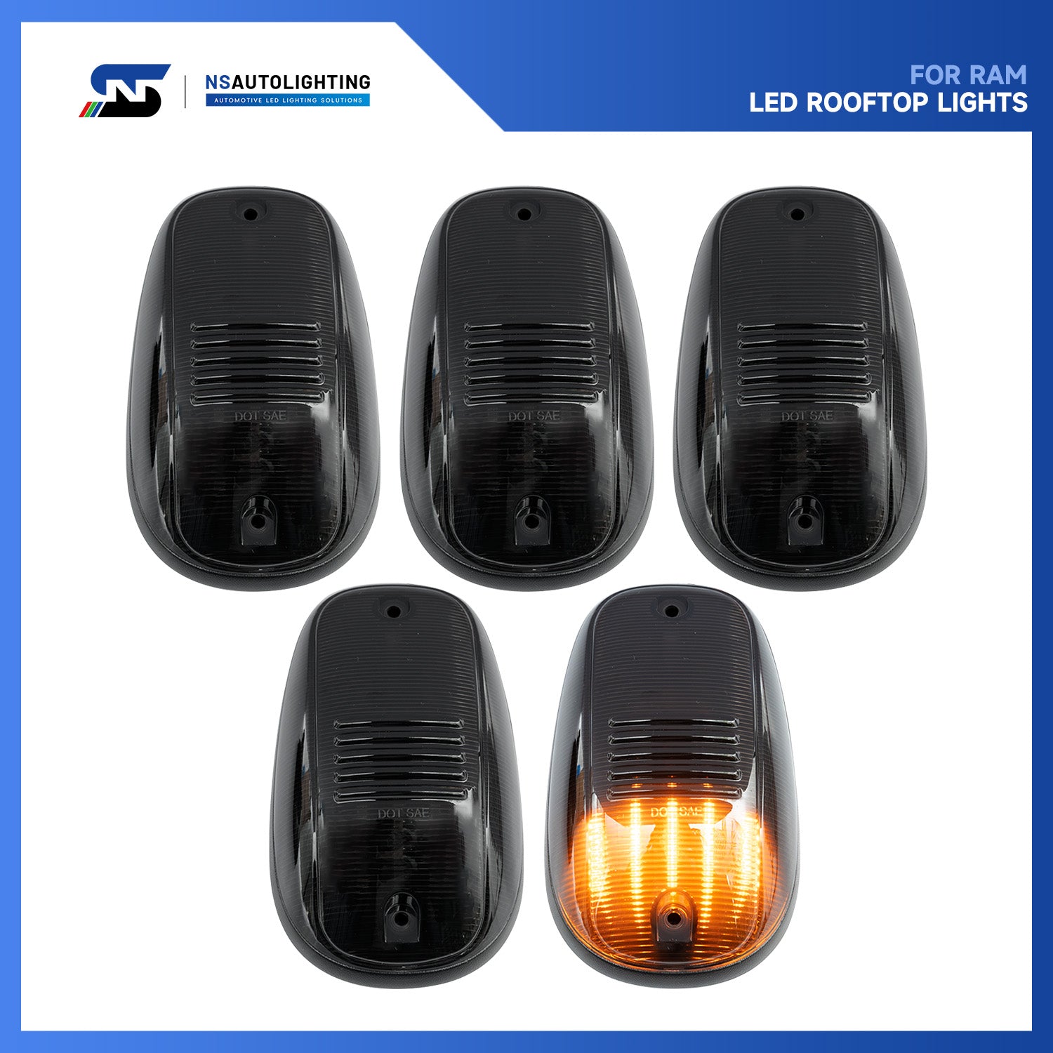 Smoked Lens Amber LED Cab Roof Lights For 2003-2018 Dodge Ram, etc. - NS Auto Lighting