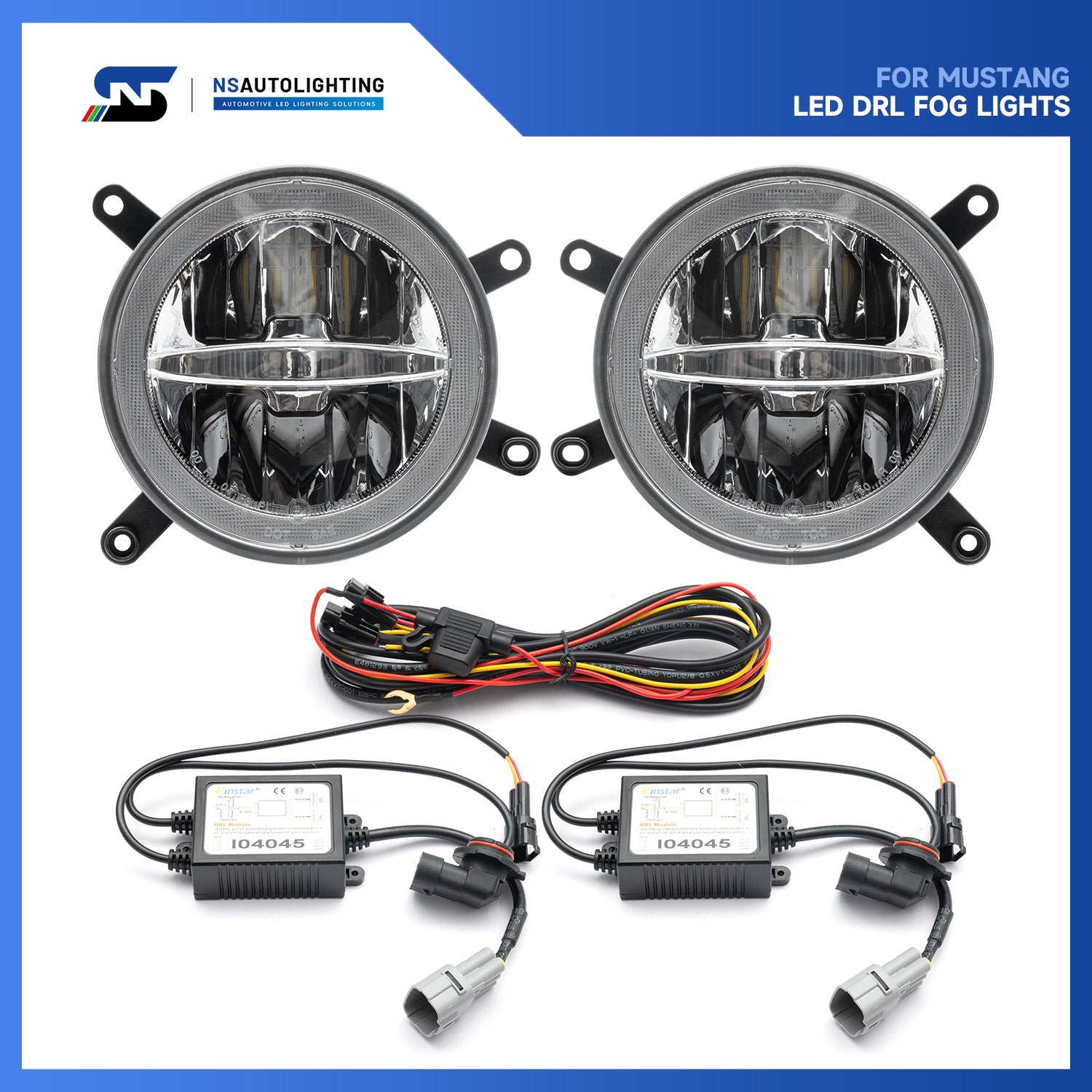 Clear Lens LED Halo Fog Light Assembly For 2005-2009 Ford Mustang GT - NS Auto Lighting