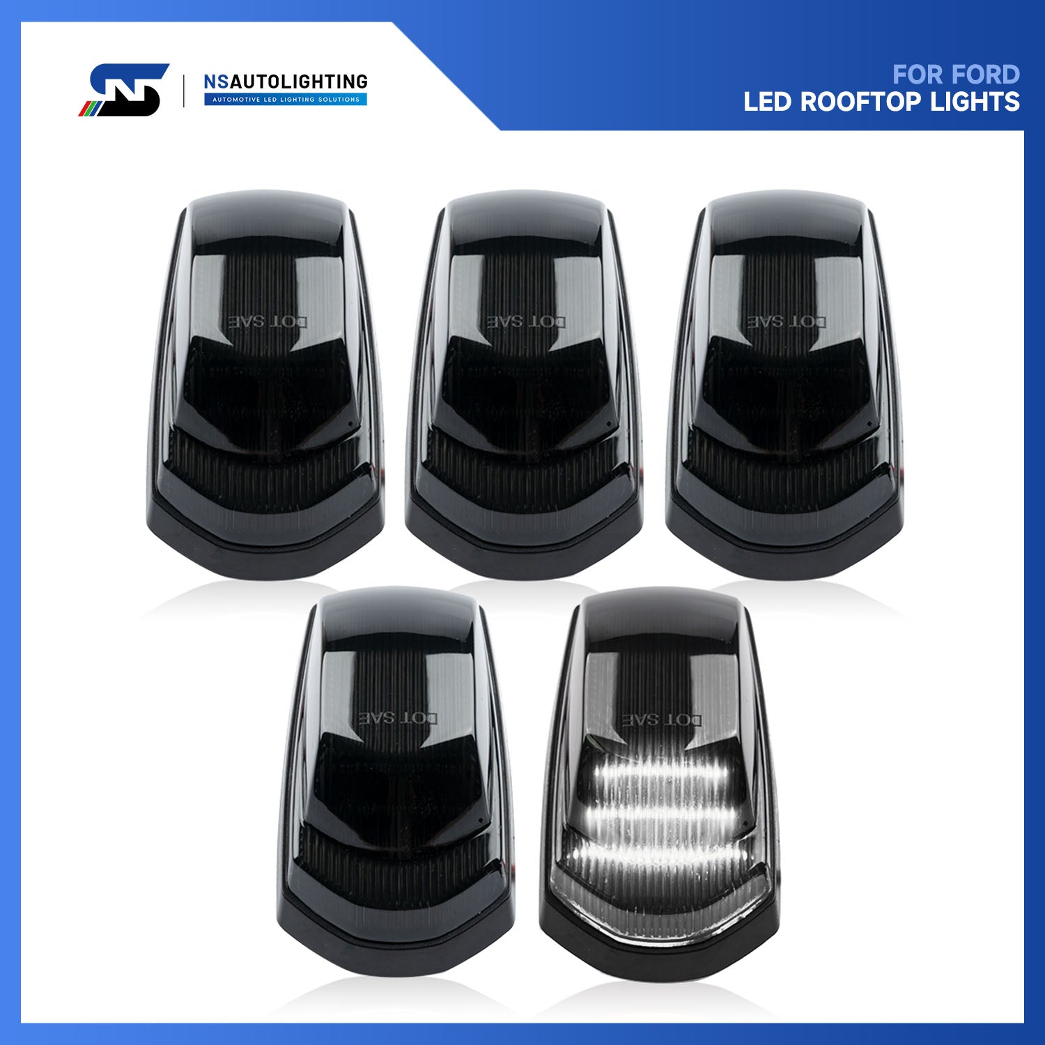 Smoked Lens White LED Cab Roof Lights For 2017+ Ford Super Duty - NS Auto Lighting