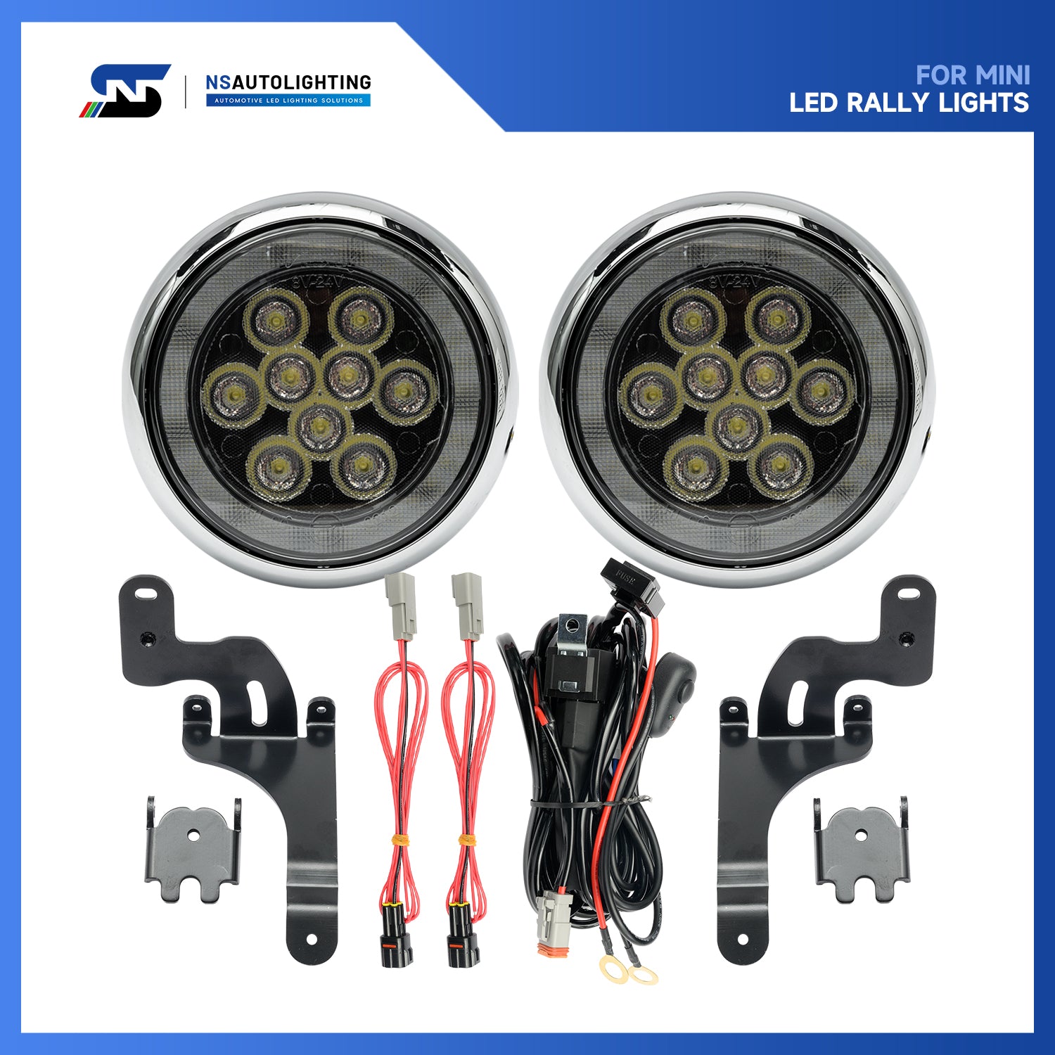 Chromed Finish LED Halo Rally Driving Lights For 2001-2008 Mini Cooper - NS Auto Lighting