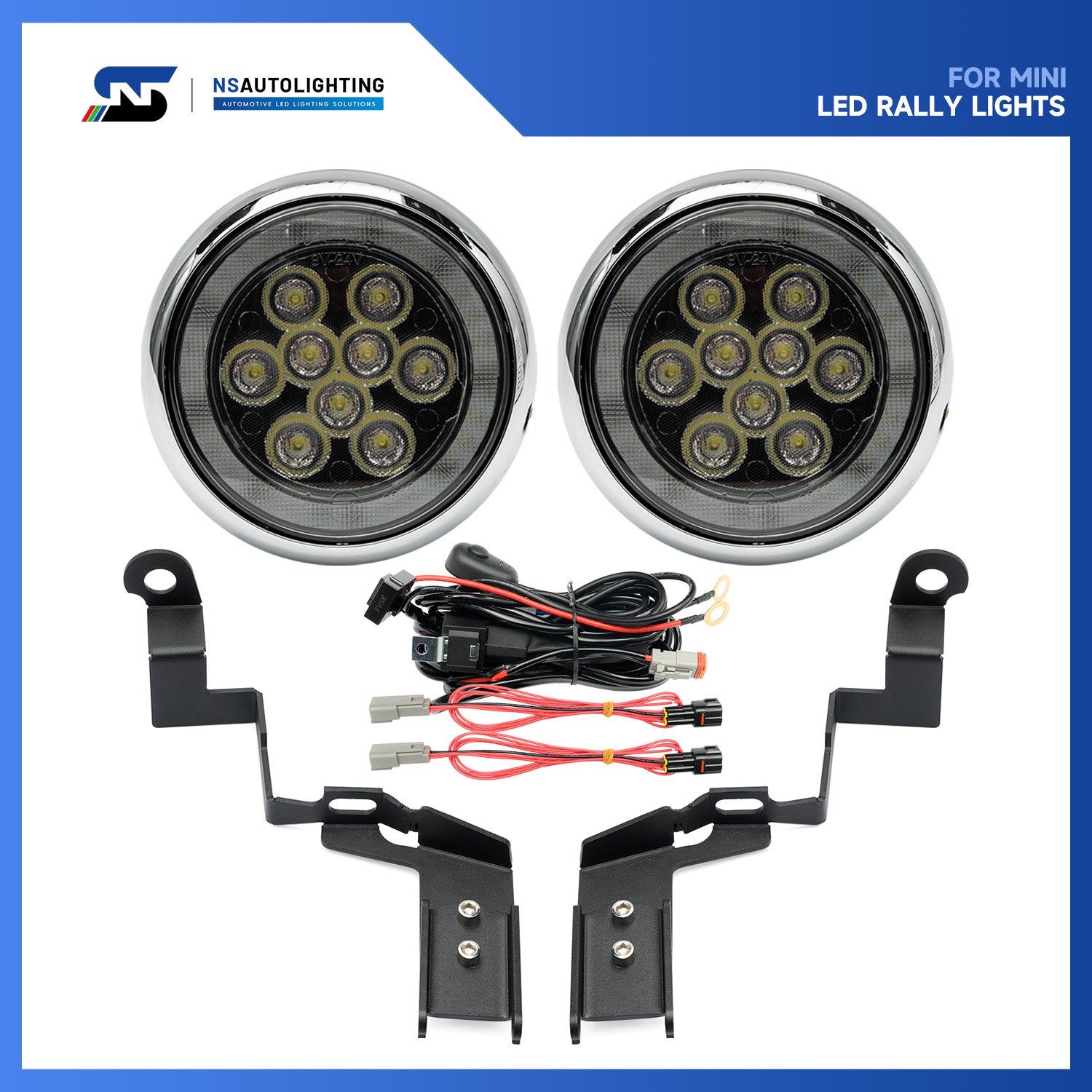 Chromed Finish LED Halo Rally Driving Lights For Mini R60 R61 - NS Auto Lighting