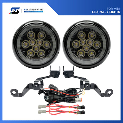 Black Finish LED Halo Rally Driving Lights For 2007-2015 Mini Cooper, etc. - NS Auto Lighting