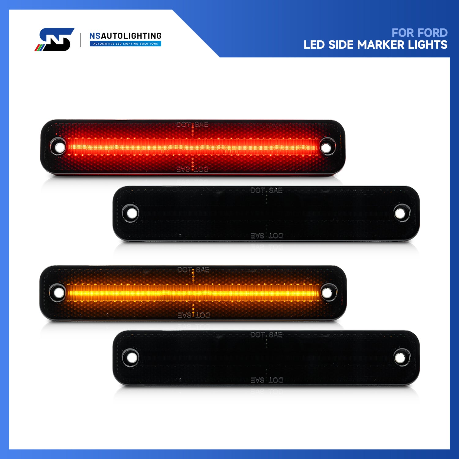 Smoked Lens LED Front&Rear Side Marker Lights For 1973-1979 Ford F-Series, etc. - NS Auto Lighting