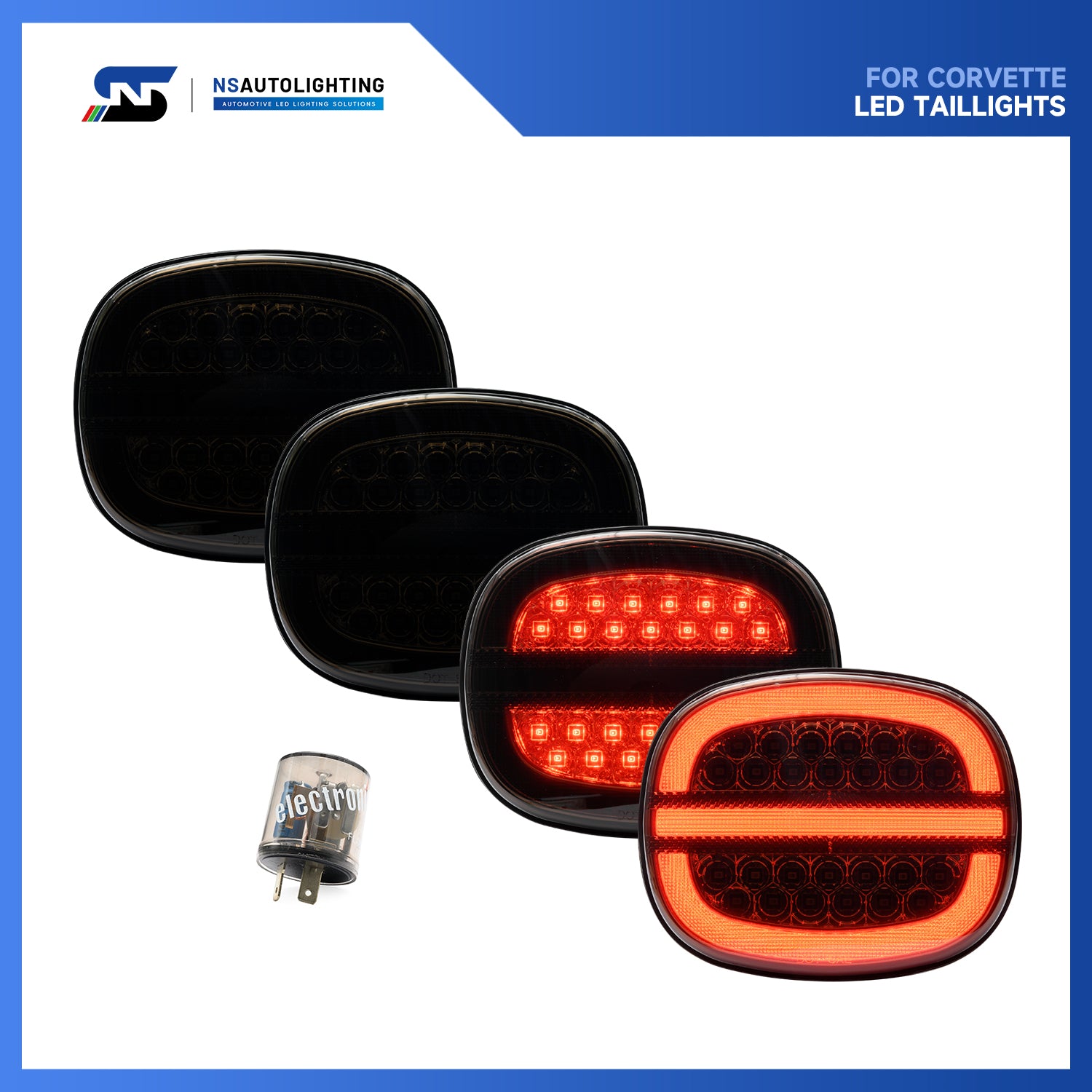 Smoked Lens LED Halo Tail Light Assembly For 1991-1996 Chevrolet Corvette C4 - NS Auto Lighting
