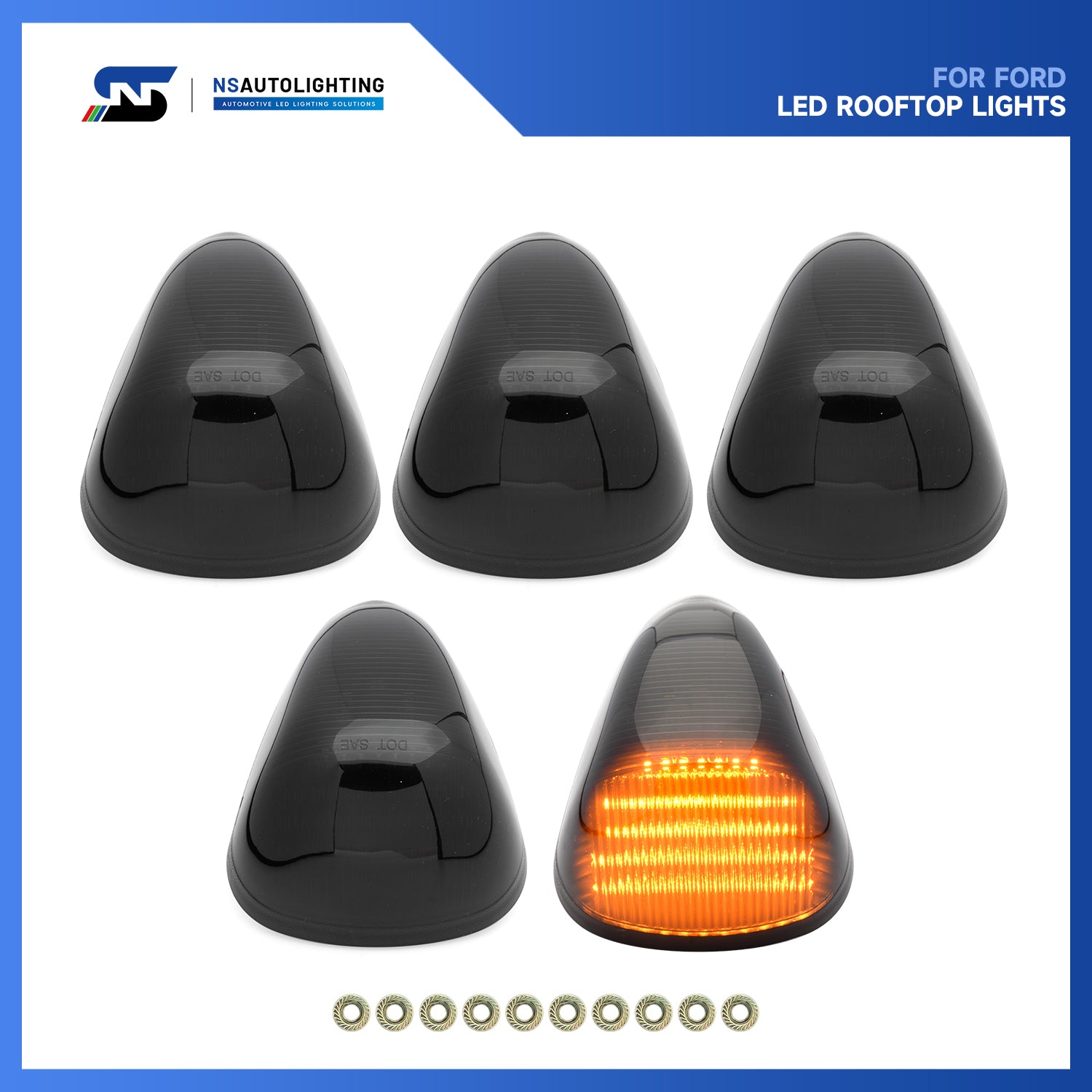 Smoked Lens Amber LED Cab Roof Lights For 1999-2016 Ford Super Duty, etc. - NS Auto Lighting
