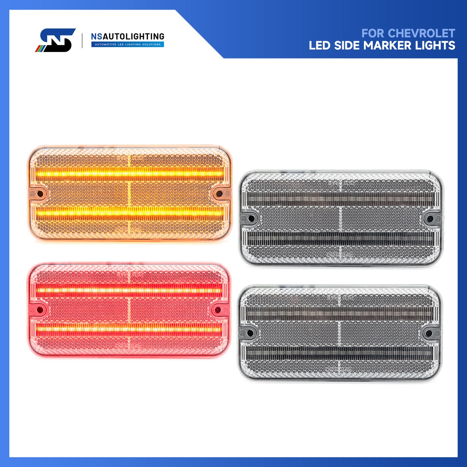 Clear Lens LED Front & Rear Side Marker Lights For 1985-1996 Chevrolet Van, etc. - NS Auto Lighting