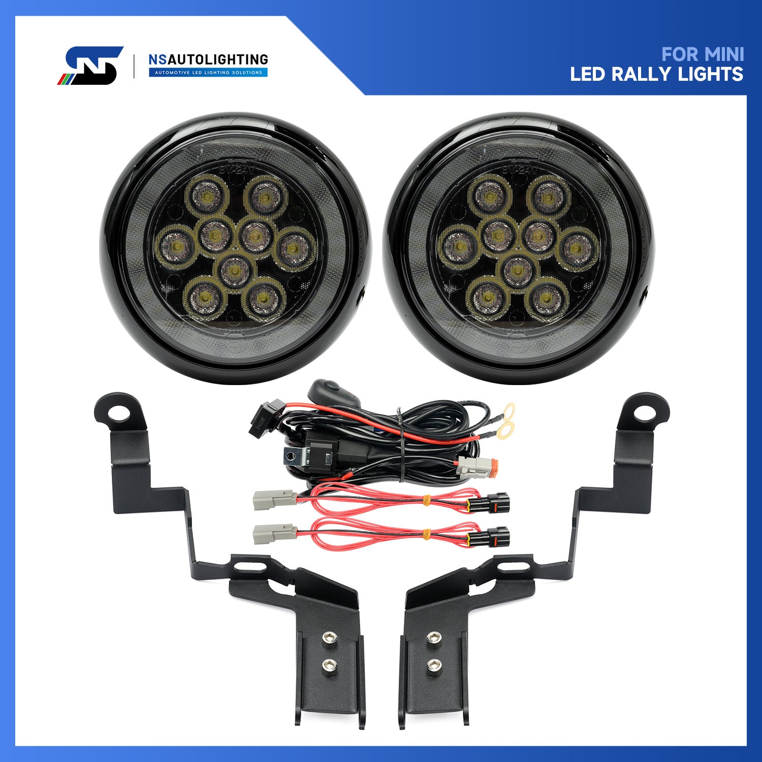 Black Finish LED Halo Rally Driving Lights For Mini R60 R61 - NS Auto Lighting