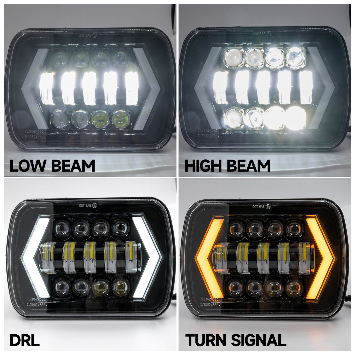 Phare carré à LED Switchback 7X6 avec clignotant DRL
