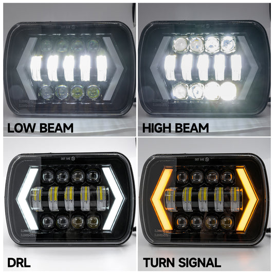 7X6 Switchback LED Square Headlight with DRL Turn Signal Light