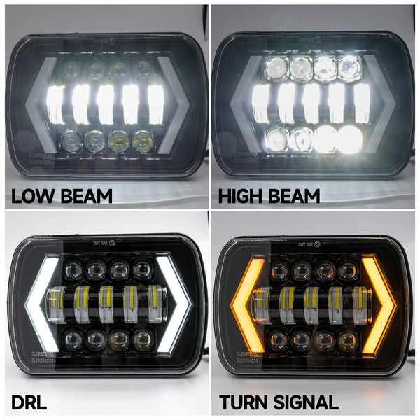 7X6 Switchback LED Square Headlight with DRL Turn Signal Light – NS ...