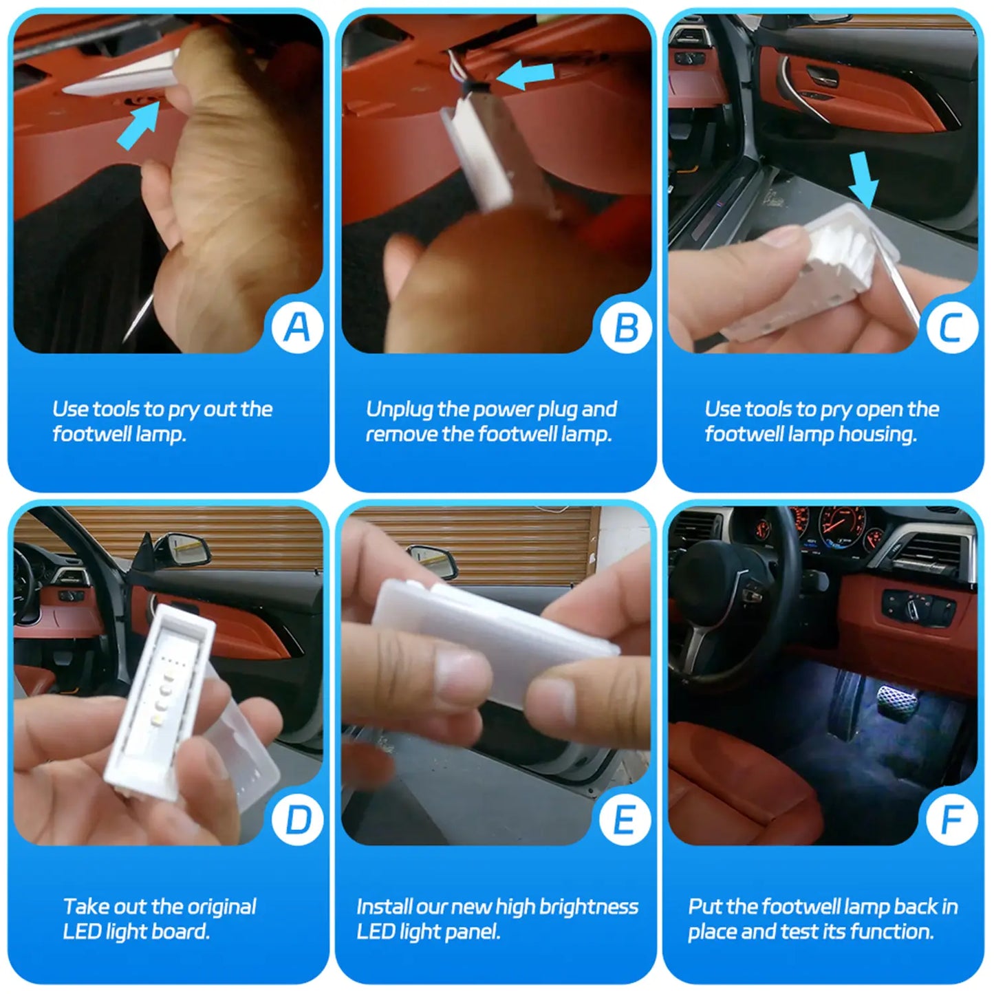 2PCS LED BMW Interior Ambient Footwell Light Replacement Circuit Boards