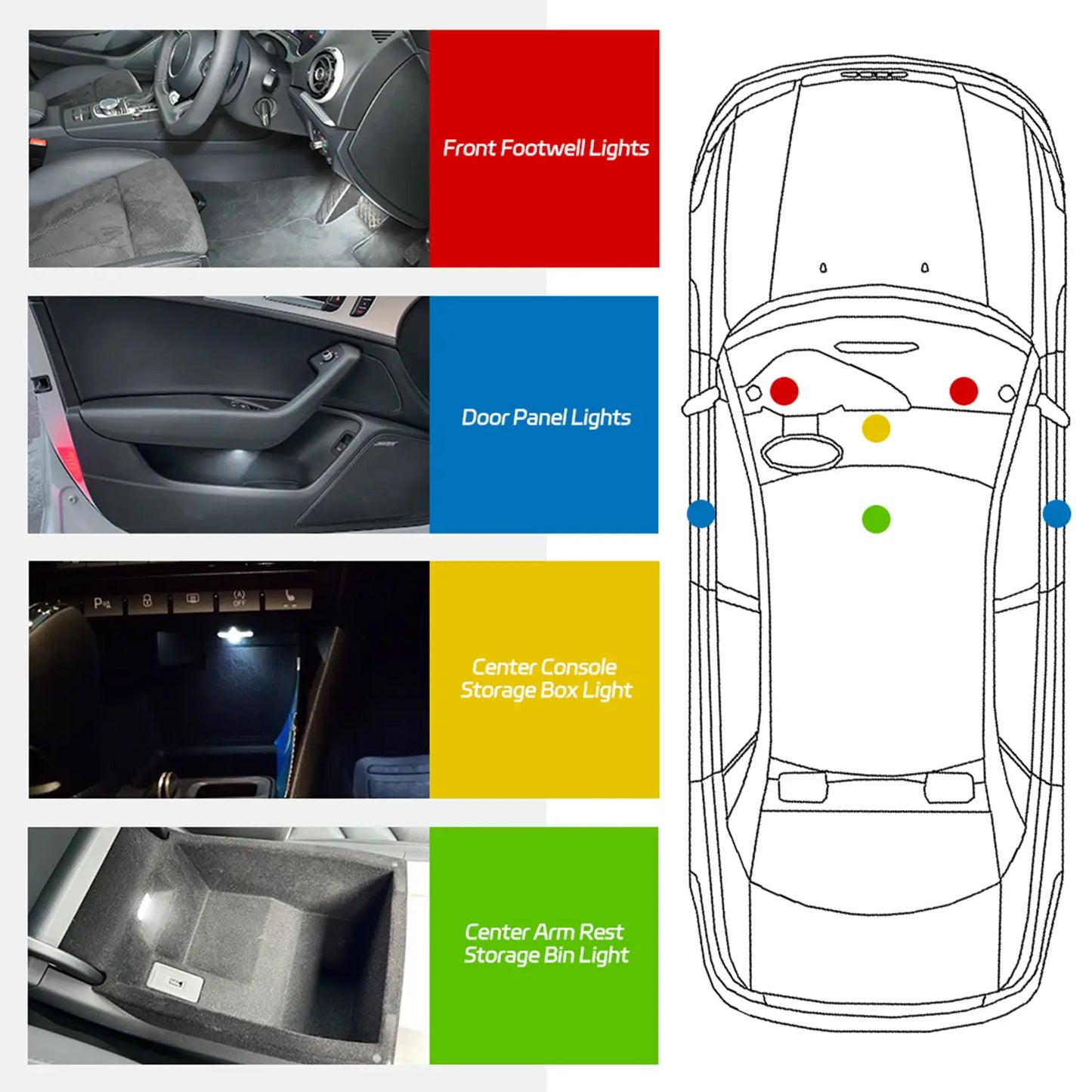 2PCS LED AUDI Interior Ambient Footwell Door Panel Light Replacement Module