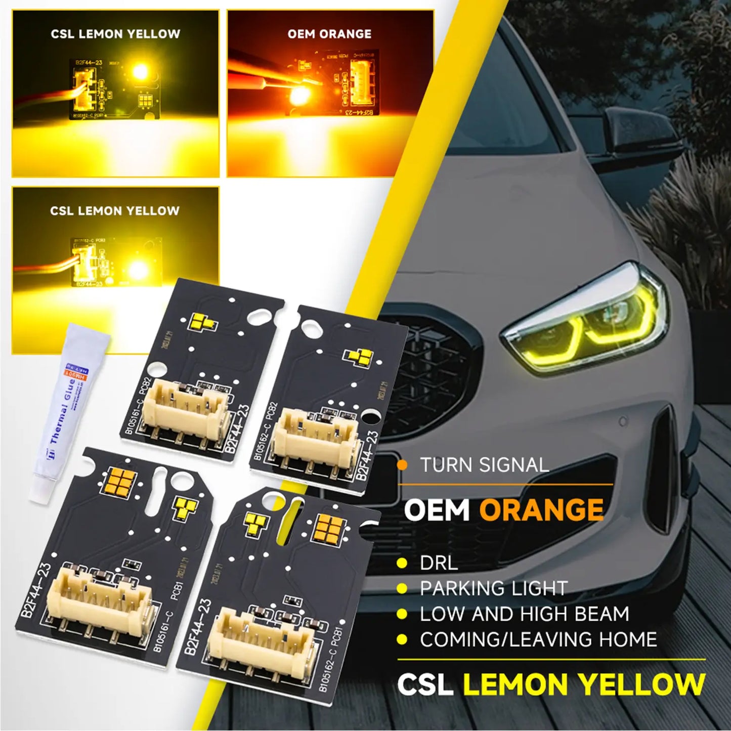 CSL-Style Yellow LED Headlight DRL Module Set for 2020-2024 BMW F44