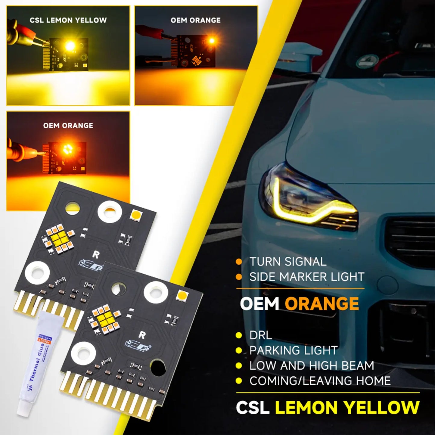 CSL Style Yellow Adaptive Headlight DRL Module Set for 2023+ BMW G87 G42