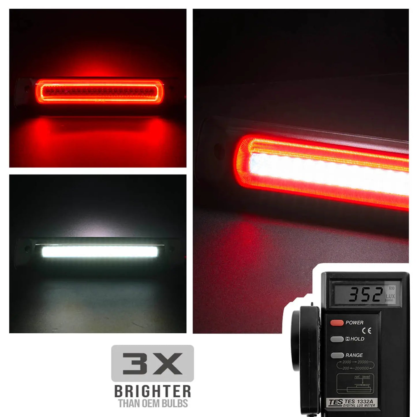 Troisième feu stop stroboscopique à LED de style F1 à lentille fumée pour Chevrolet Colorado, GMC Canyon 2015-2022