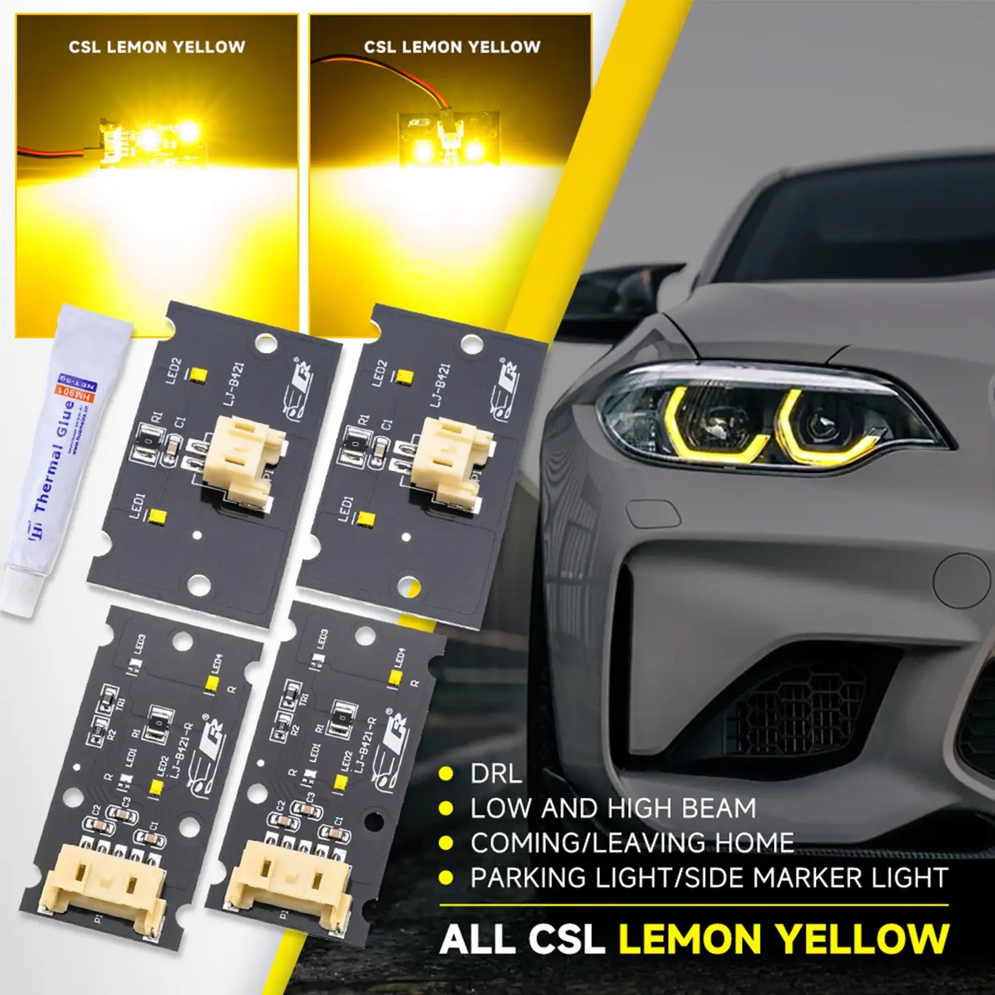 CSL-Style Yellow Xenon Headlight DRL Module Set for BMW F22 F23 F87 Pre-LCI