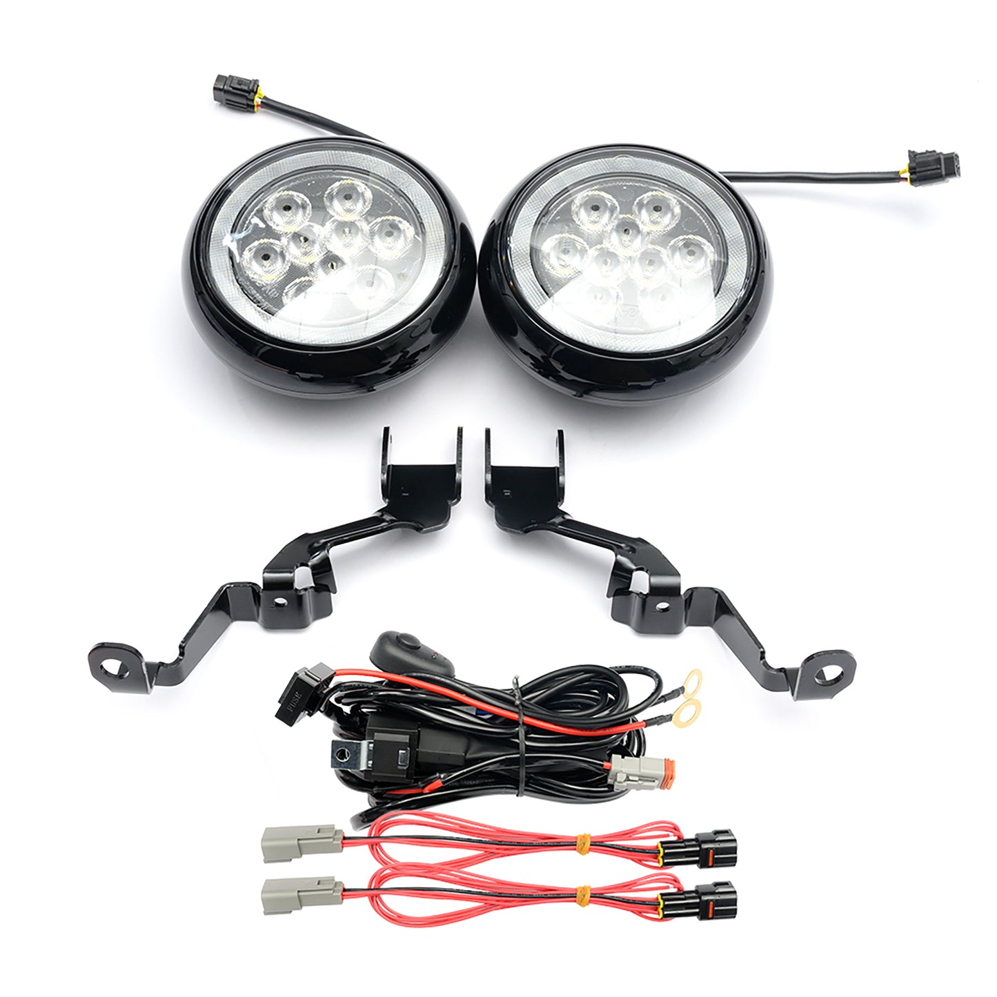 Black Finish LED Halo Rally Driving Lights For 2007-2015 Mini Cooper, etc. - NS Auto Lighting