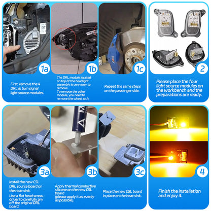 CSL-Style Yellow LED Headlight DRL Module Set for 2020-2024 BMW F44