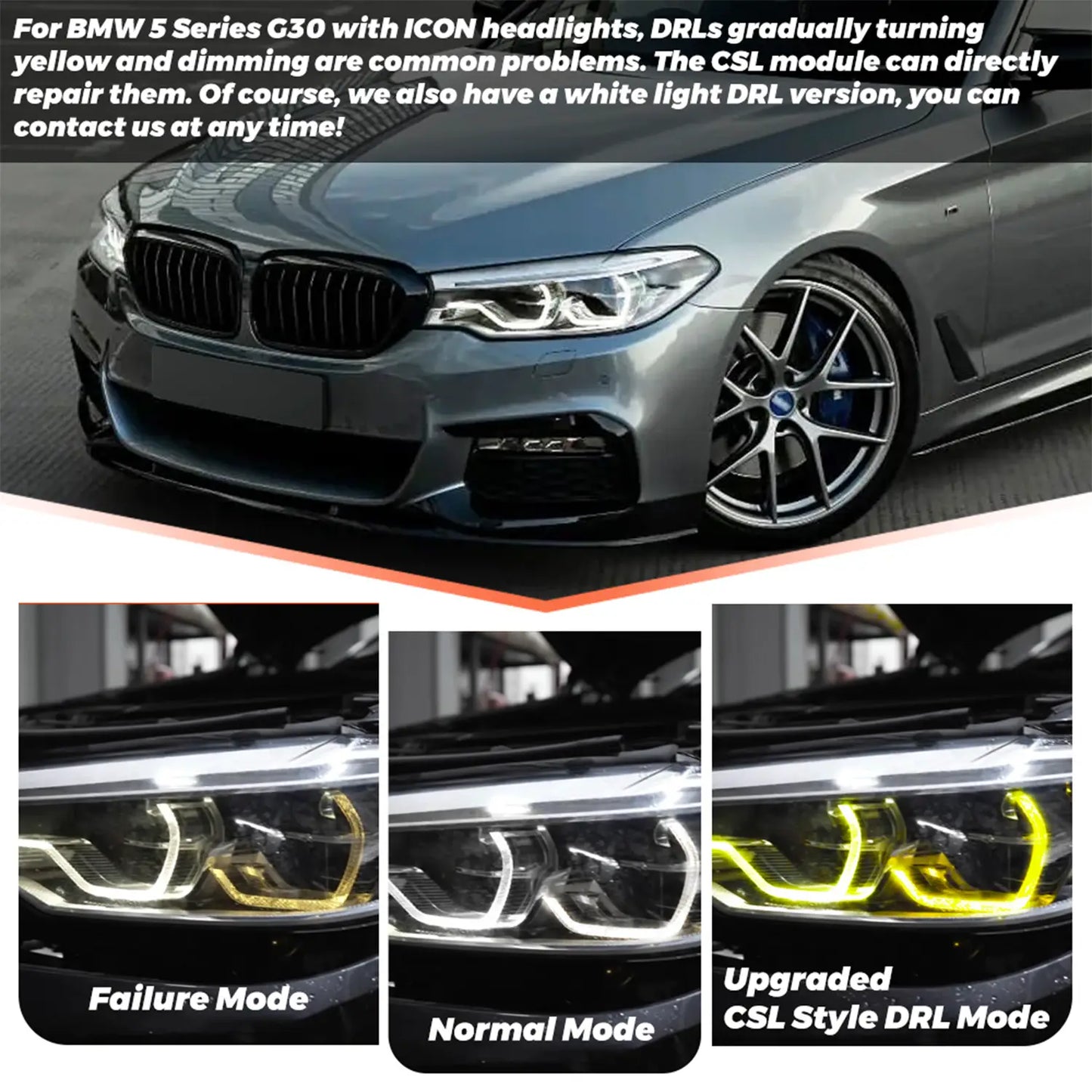 CSL-Style Yellow Adaptive Headlight DRL Module Set for BMW G30 G32 F90 Pre-LCI