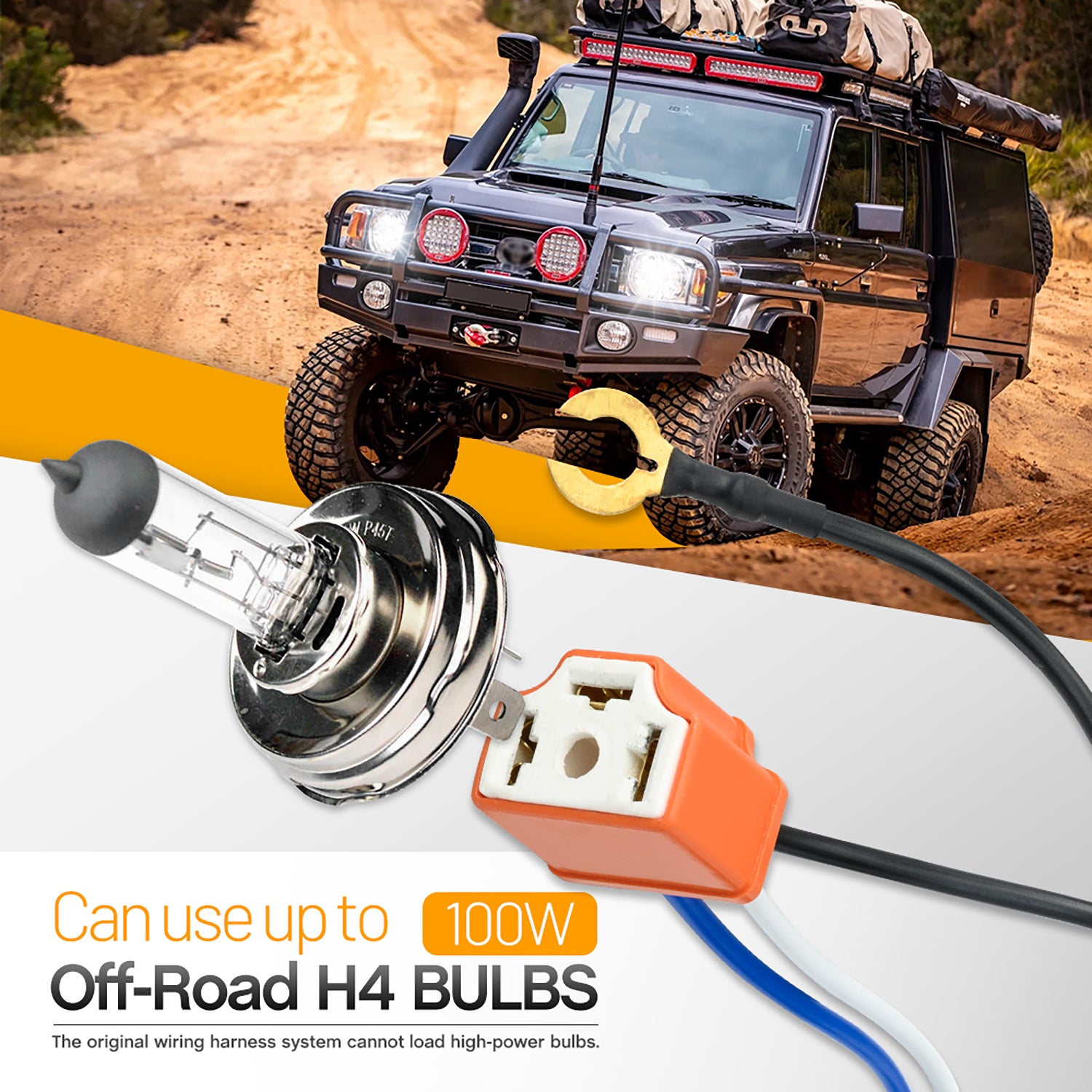 H4 H6054 Headlight Relay Harness Kit for 5x7 7x6 7" Sealed Beam LED Headlights - NS Auto Lighting