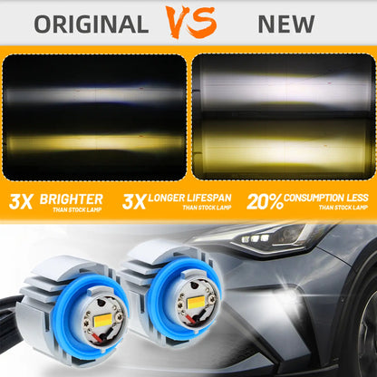 A comparison of original and new LED L1B lights, highlighting the new bulb's 3X brightness, 3X lifespan, and 20% less energy consumption than the stock lamp.