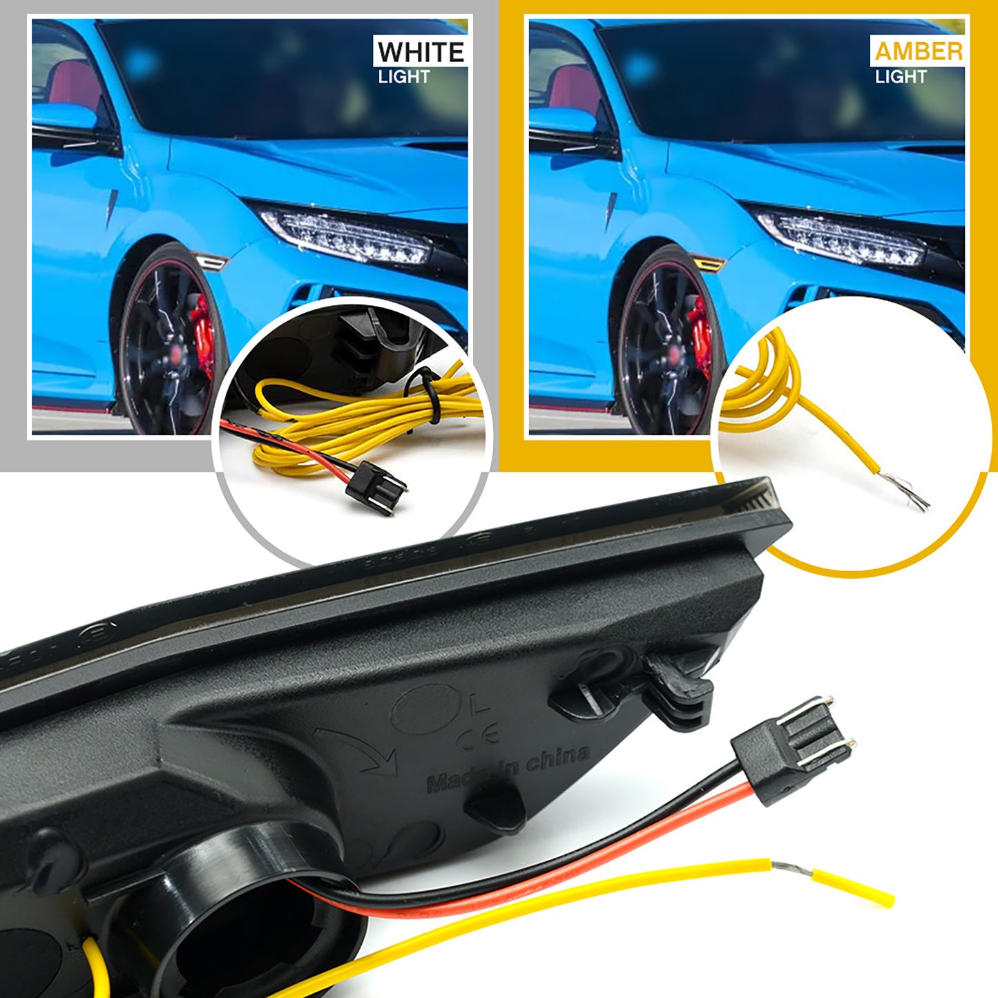 GT RS Style Smoked Lens Switchback Dynamic LED Side Marker Lights For 2016-2021 10th Gen Honda Civic - NS Auto Lighting