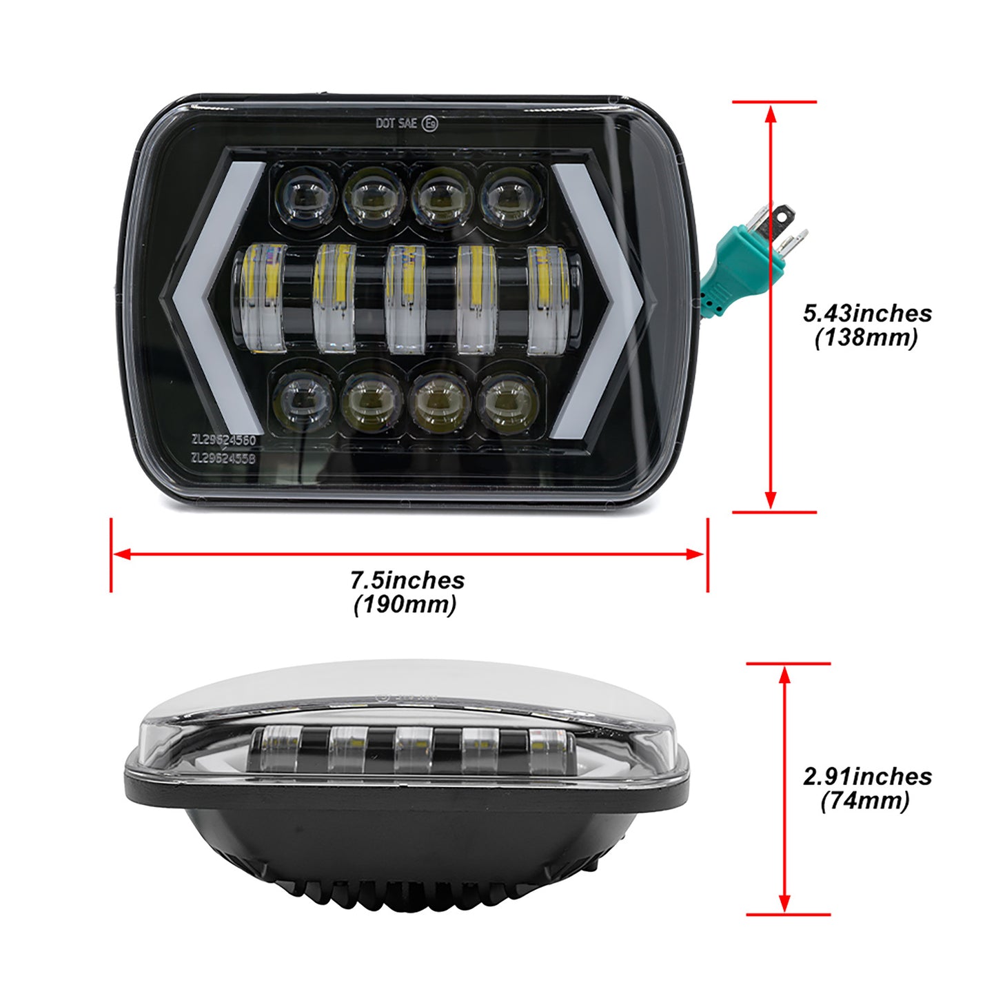 Phare carré à LED Switchback 7X6 avec clignotant DRL