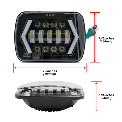 Phare carré à LED Switchback 7X6 avec clignotant DRL