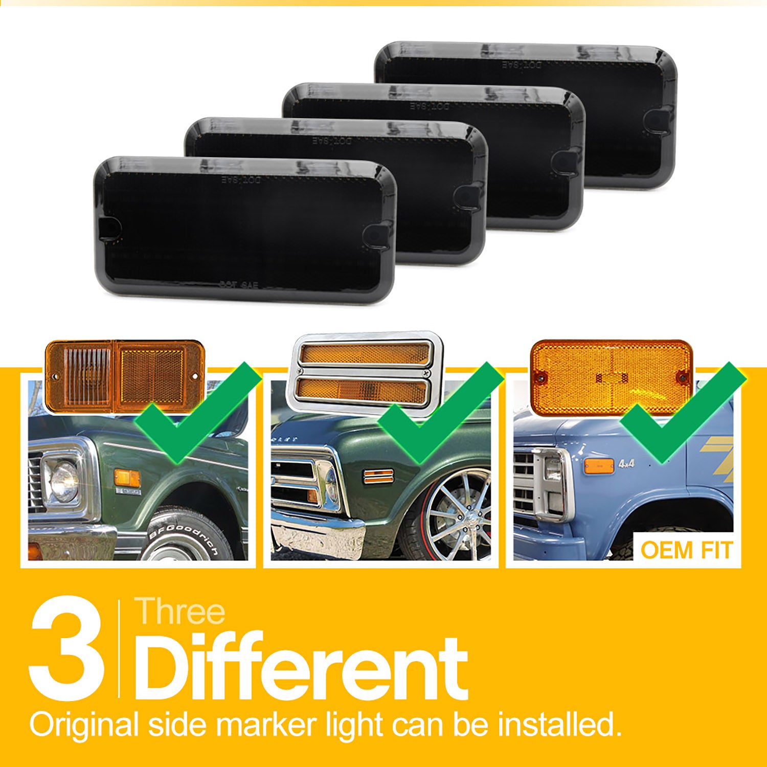 Smoked Lens LED Front & Rear Side Marker Lights For 1985-1996 Chevrolet Van, etc. - NS Auto Lighting