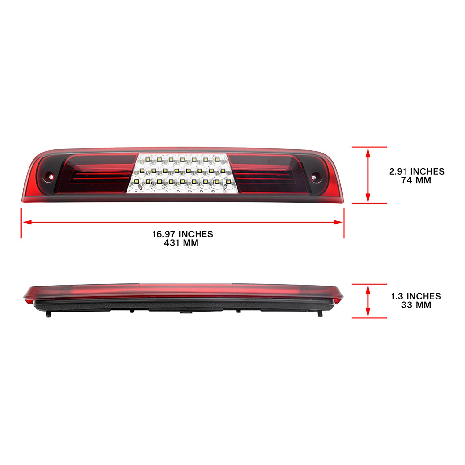 Red Lens Double C-Shaped LED Third Brake Light For 2019-2023 RAM 1500 - NS Auto Lighting