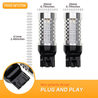 2PCS 7440 T20 WY21W Chrome Silver Invisible LED Amber Turn Signal Brake Light Bulbs