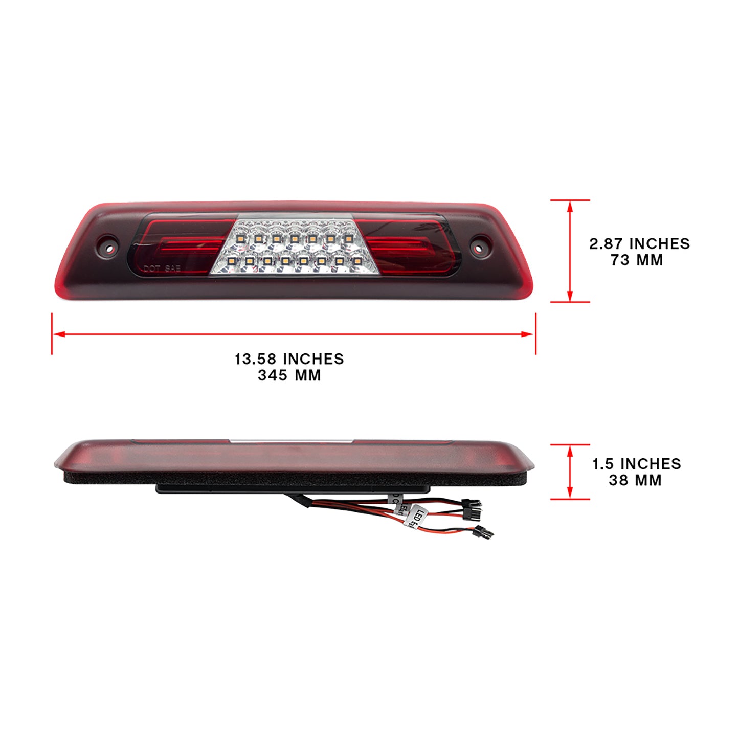 Red Lens Double C-Shaped LED Third Brake Light For 2009-2014 Ford  F-150 - NS Auto Lighting