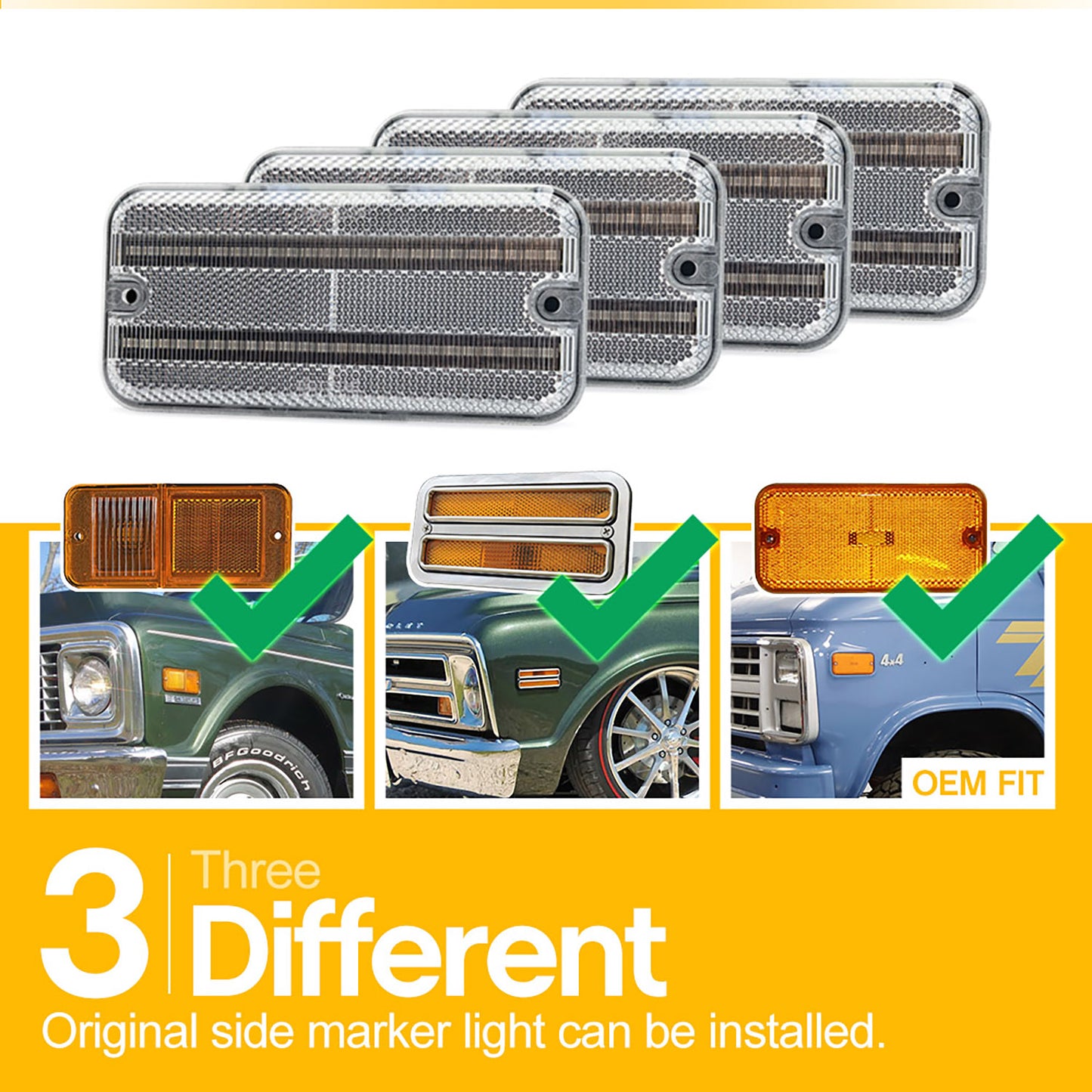 Clear Lens LED Front & Rear Side Marker Lights For 1985-1996 Chevrolet Van, etc. - NS Auto Lighting