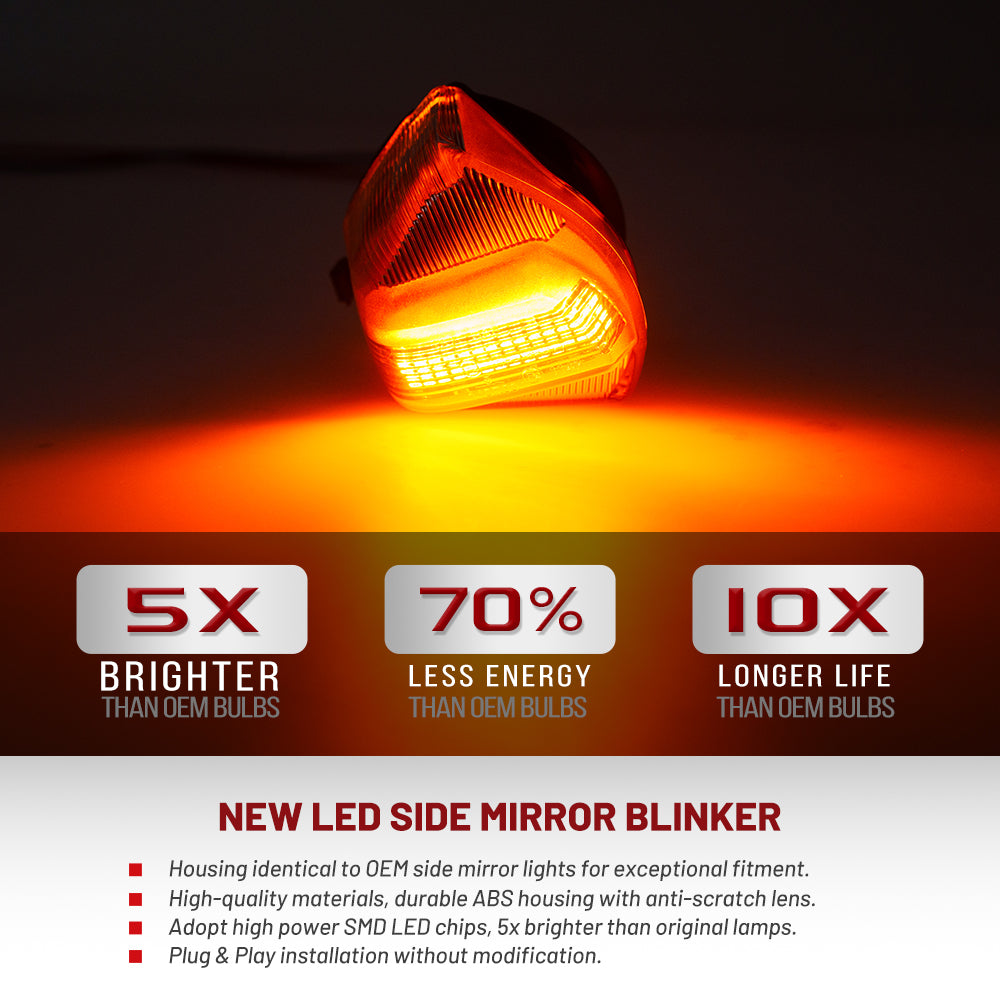 Rétroviseur latéral à LED à lentille transparente avec clignotants et feux de flaque d'eau pour Dodge Ram 2009-2023