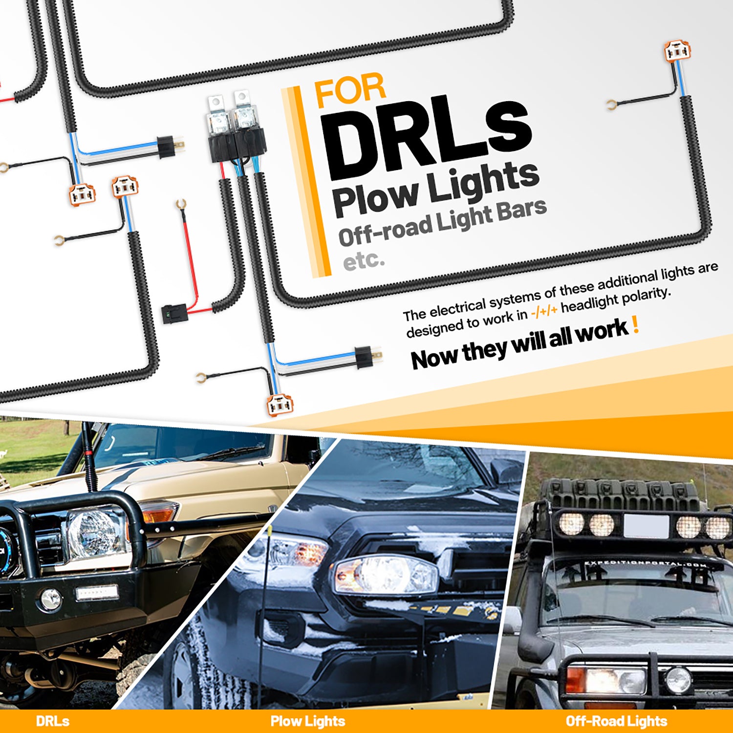 H4 H6054 Headlight Relay Harness Kit for 5x7 7x6 7" Sealed Beam LED Headlights - NS Auto Lighting