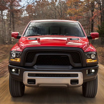 Smoked Lens Dynamic Switchback LED Hood Scoop Bezel Daytime Running Lights For 2010-2022 Ram 1500 - NS Auto Lighting
