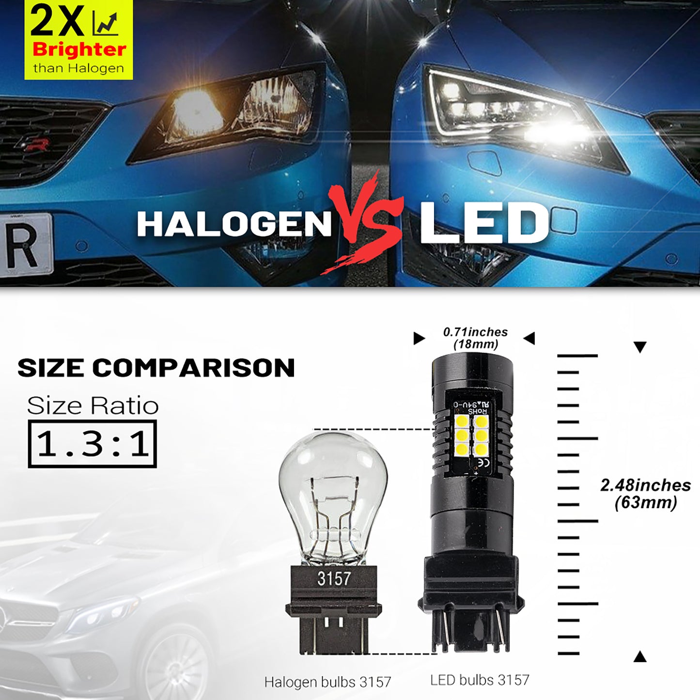 Ampoule de feux de jour à LED 3157 T25 pour Jeep Grand Cherokee WK2 Compass 2011-2013 3156 3056 3057, ampoule DRL super brillante avec projecteur, blanc xénon 7 000 K