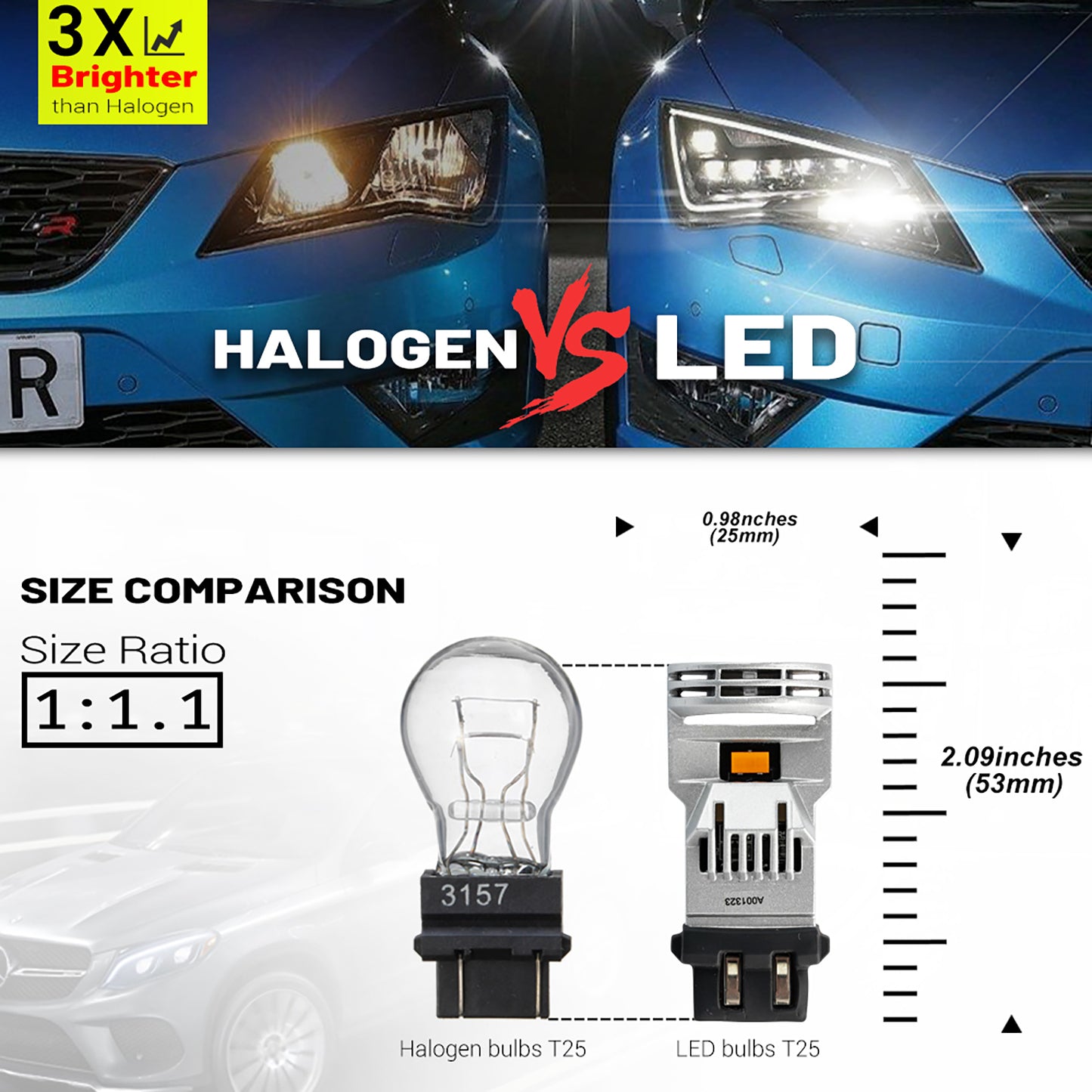 Ampoules de clignotants à LED ambre CANBUS T25 3157 pour Chevrolet Corvette C5, C6, etc.