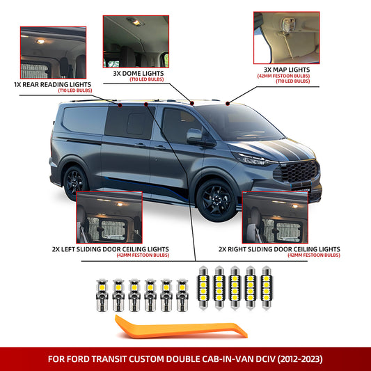 Kit d&#39;éclairage intérieur à LED pour fourgonnette double cabine Ford Transit Custom DCiV 2012-2023